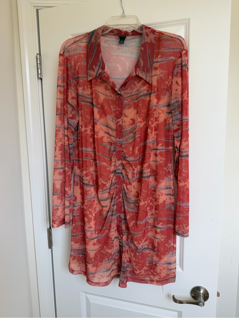 wild fable Coral and Gray Patterned Button-Down Shirt Dress